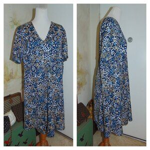 MICHAEL KORS Dressv Navy Blue Beige White Floral Career Womens Flare A-Line 3X